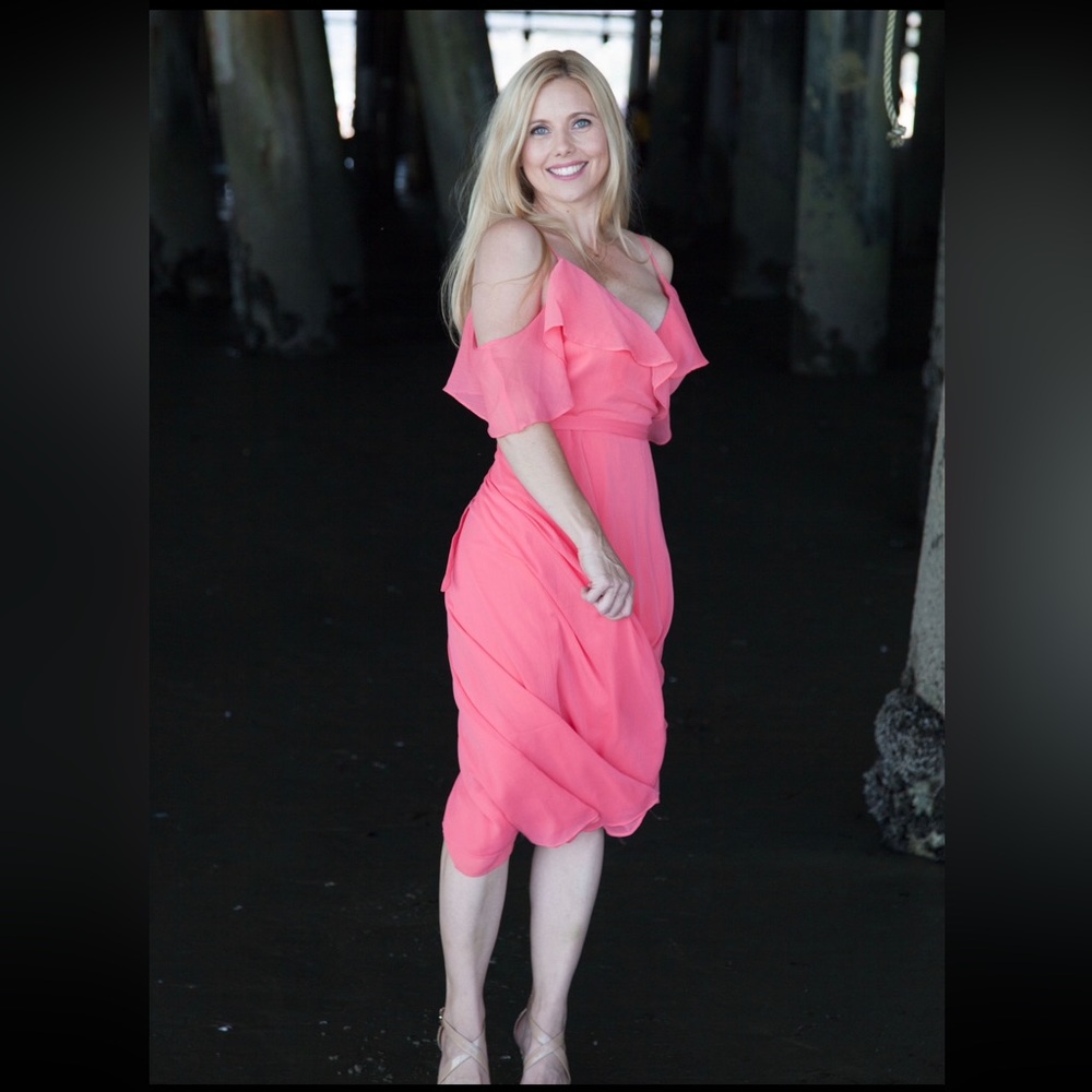 Pink Off-Shoulder Wrap Dress